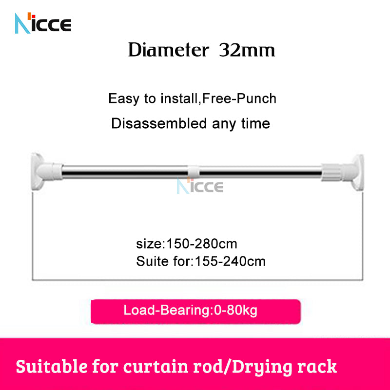 Household free punching stainless steel balcony clothes drying rod retractable multifunctional bathroom shower curtain rod adjustable wardrobe hanger curtain rod