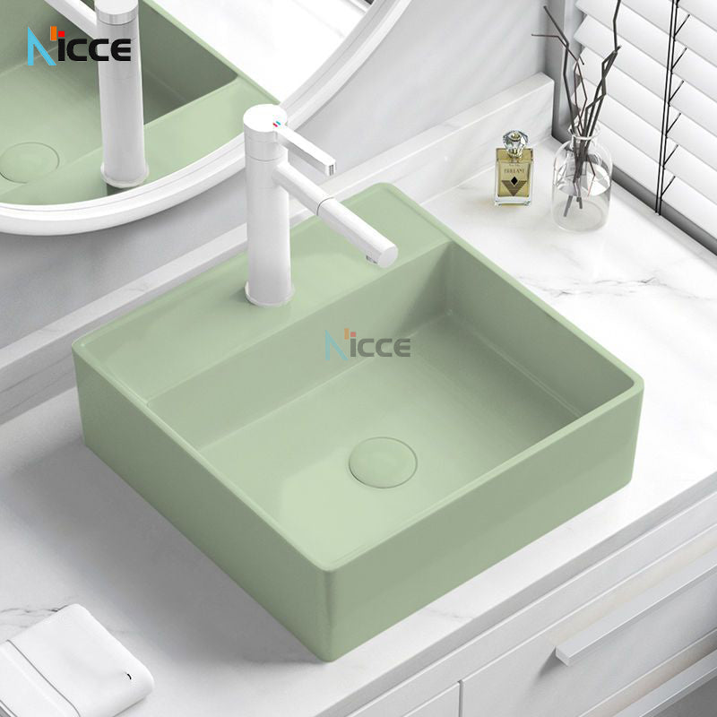 Nordic simple luxury bathroom ceramic countertop basin washing basin hotel balcony outdoor toilet art porcelain green sink