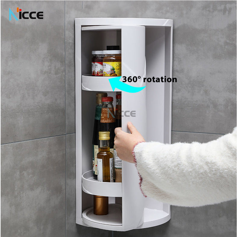 Home multifunctional toilet rack free punching plastic rotatable wall-mounted storage cabinet bathroom vanity countertop tripod kitchen spice shelf