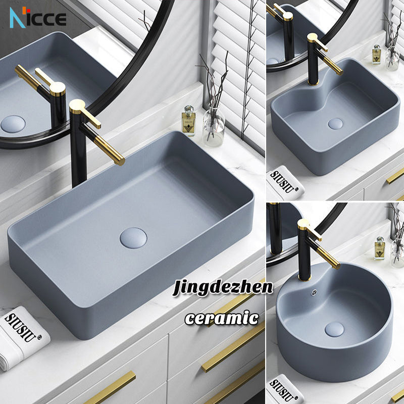 Household ceramic washbasin business gray multi-size round square above counter basin