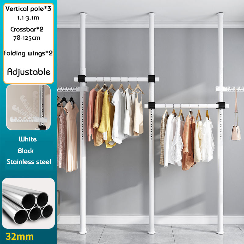 Home multi-functional wardrobe without punching top-to-bottom clothes rack simple floor-to-ceiling folding indoor telescopic clothes-drying pole