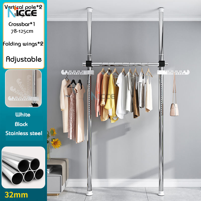 Home multi-functional wardrobe without punching top-to-bottom clothes rack simple floor-to-ceiling folding indoor telescopic clothes-drying pole