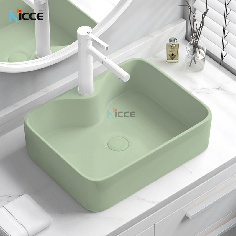 Nordic simple luxury bathroom ceramic countertop basin washing basin hotel balcony outdoor toilet art porcelain green sink