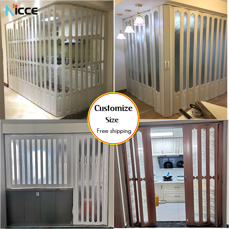 Customize Home sliding door bathroom PVC folding door kitchen room aluminum alloy slide rail multi-function partition