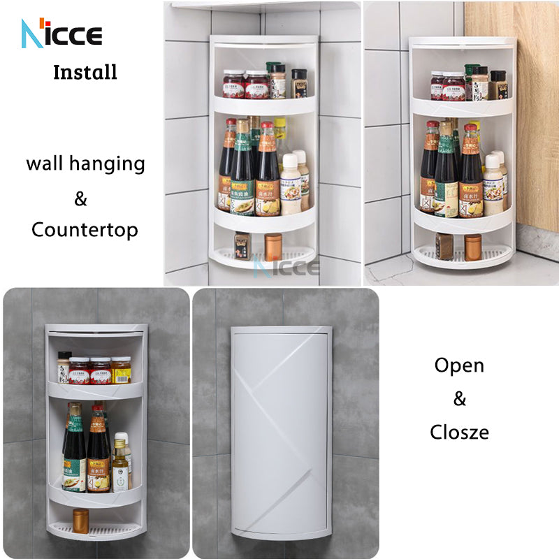 Home multifunctional toilet rack free punching plastic rotatable wall-mounted storage cabinet bathroom vanity countertop tripod kitchen spice shelf