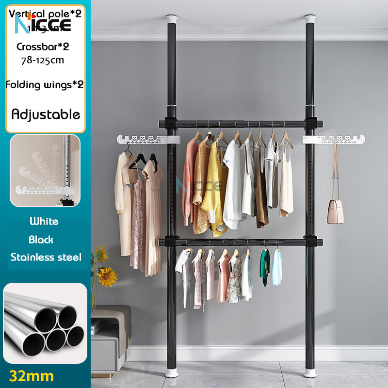 Home multi-functional wardrobe without punching top-to-bottom clothes rack simple floor-to-ceiling folding indoor telescopic clothes-drying pole