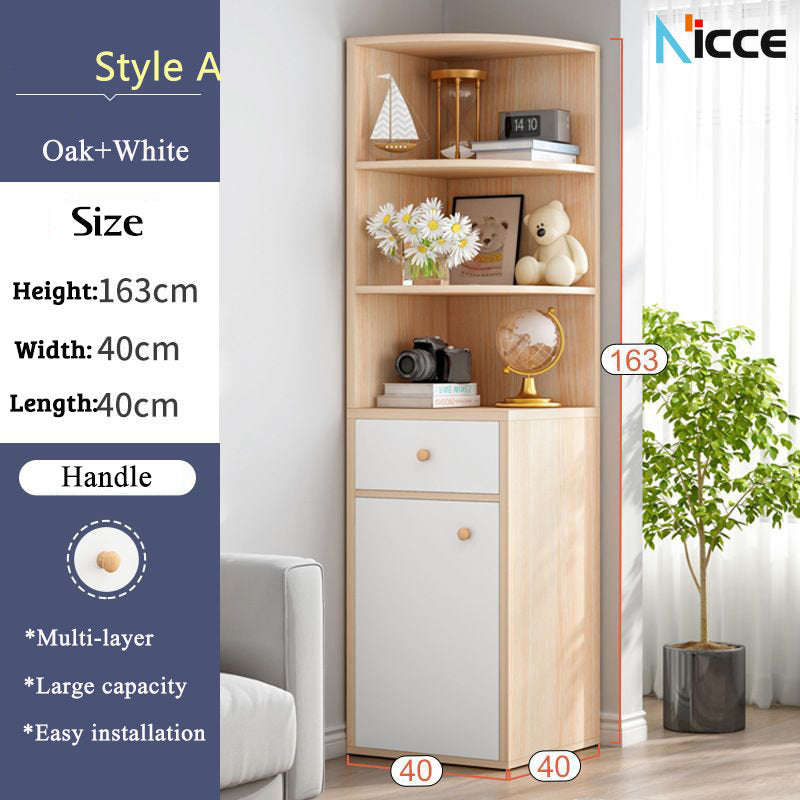 Simple home multifunctional corner cabinet MDF triangle floor bookcase small apartment corner storage rack  kabinet buku almari baju cabinet dapur almari buku