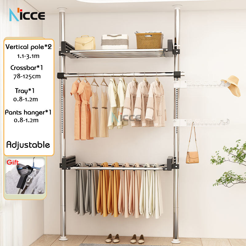 Home multi-functional wardrobe without punching top-to-bottom clothes rack simple floor-to-ceiling folding indoor telescopic clothes-drying pole