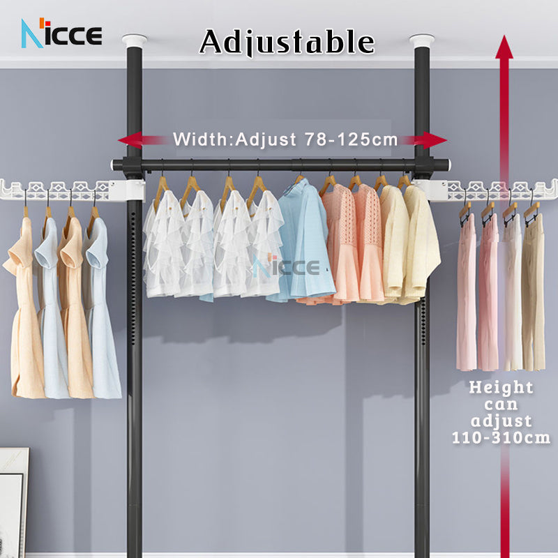 Home multi-functional wardrobe without punching top-to-bottom clothes rack simple floor-to-ceiling folding indoor telescopic clothes-drying pole