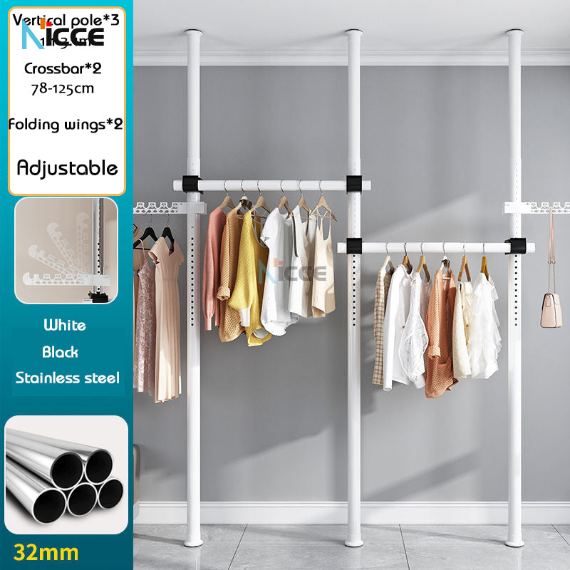 Home multi-functional wardrobe without punching top-to-bottom clothes rack simple floor-to-ceiling folding indoor telescopic clothes-drying pole