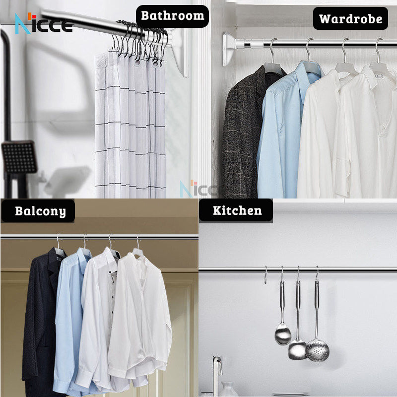 Household free punching stainless steel balcony clothes drying rod retractable multifunctional bathroom shower curtain rod adjustable wardrobe hanger curtain rod