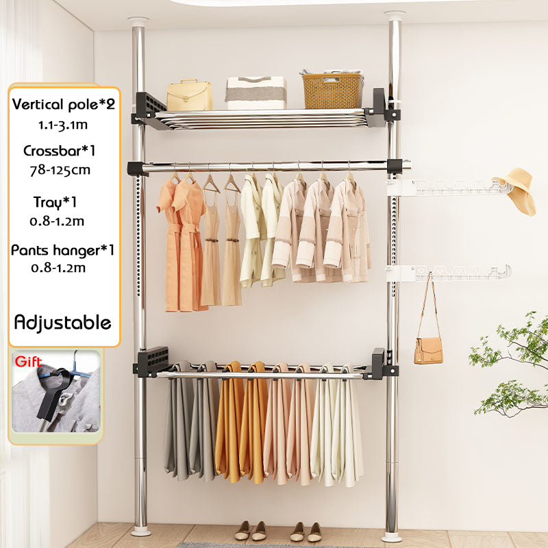 Home multi-functional wardrobe without punching top-to-bottom clothes rack simple floor-to-ceiling folding indoor telescopic clothes-drying pole