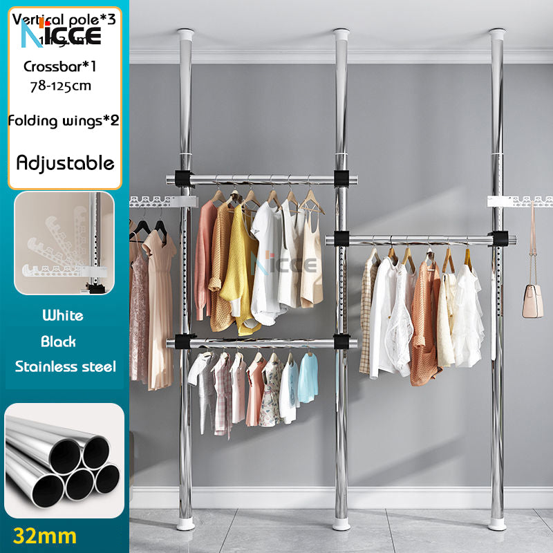 Home multi-functional wardrobe without punching top-to-bottom clothes rack simple floor-to-ceiling folding indoor telescopic clothes-drying pole