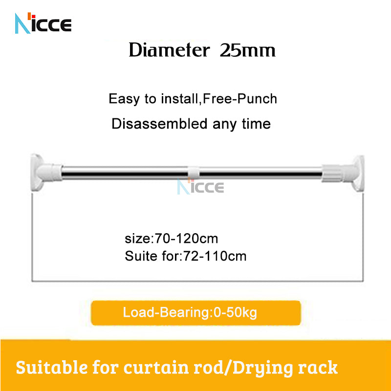 Household free punching stainless steel balcony clothes drying rod retractable multifunctional bathroom shower curtain rod adjustable wardrobe hanger curtain rod