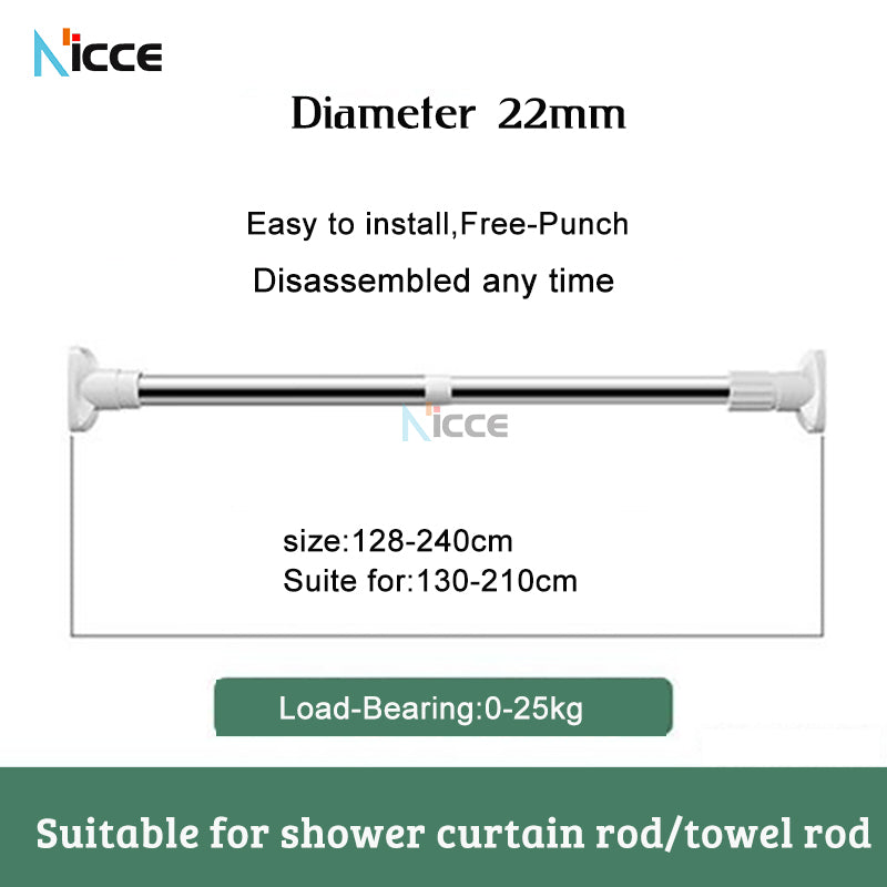 Household free punching stainless steel balcony clothes drying rod retractable multifunctional bathroom shower curtain rod adjustable wardrobe hanger curtain rod