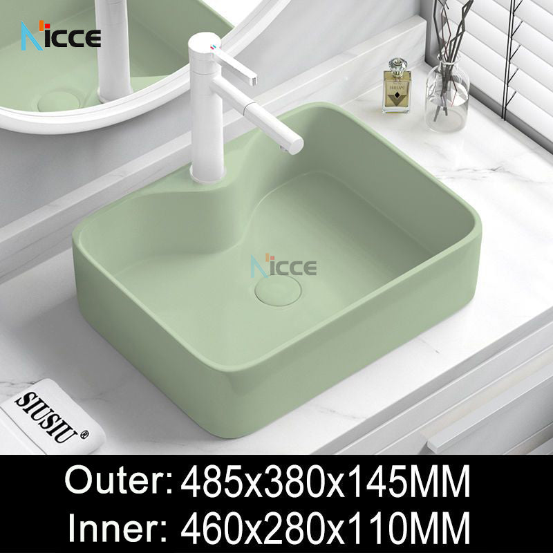 Nordic simple luxury bathroom ceramic countertop basin washing basin hotel balcony outdoor toilet art porcelain green sink