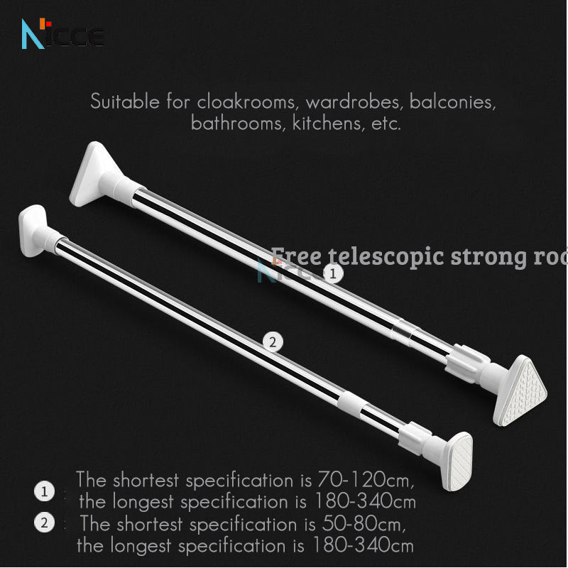 Household free punching stainless steel balcony clothes drying rod retractable multifunctional bathroom shower curtain rod adjustable wardrobe hanger curtain rod