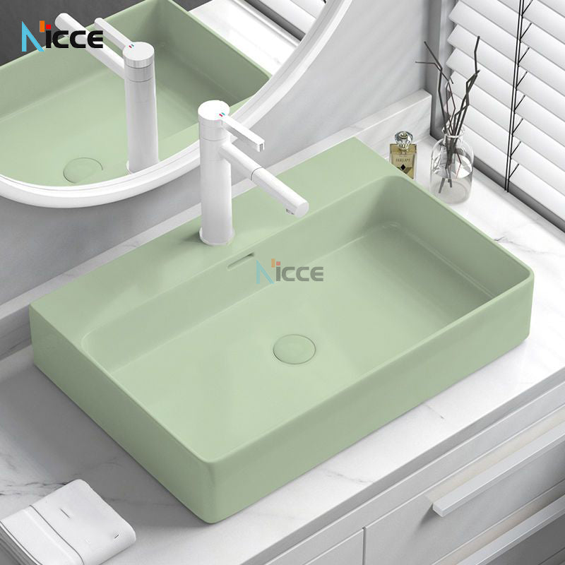 Nordic simple luxury bathroom ceramic countertop basin washing basin hotel balcony outdoor toilet art porcelain green sink