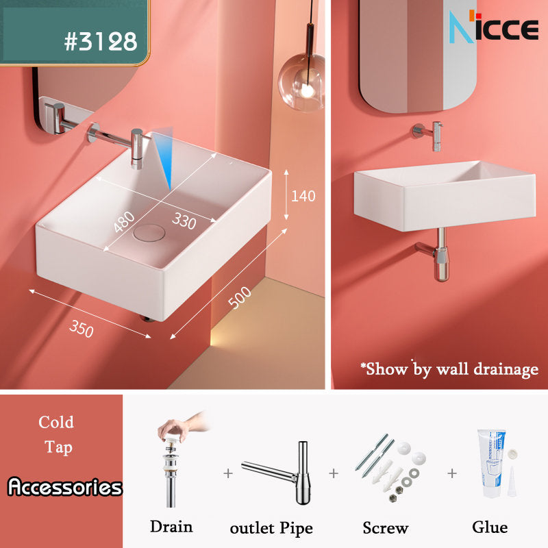 Nordic minimalist home wall-mounted washbasin bathroom mini wall faucet non-porous white ceramic washbasin stainless steel bracket balcony floor-to-ceiling art basin