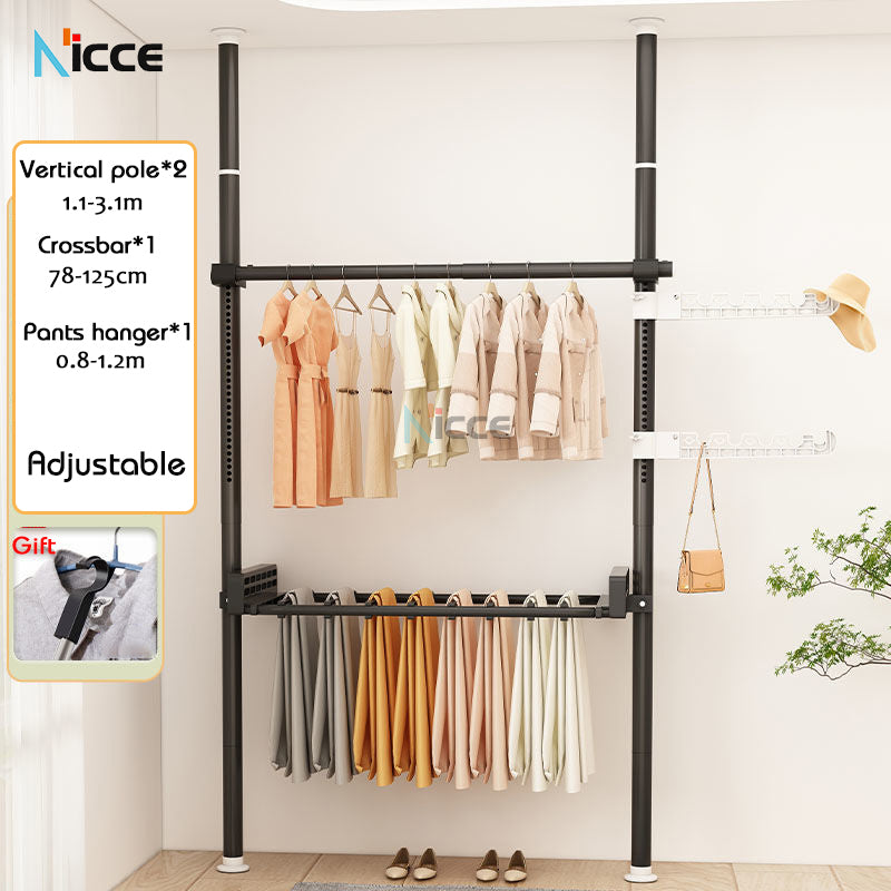 Home multi-functional wardrobe without punching top-to-bottom clothes rack simple floor-to-ceiling folding indoor telescopic clothes-drying pole