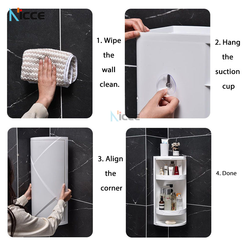 Home multifunctional toilet rack free punching plastic rotatable wall-mounted storage cabinet bathroom vanity countertop tripod kitchen spice shelf