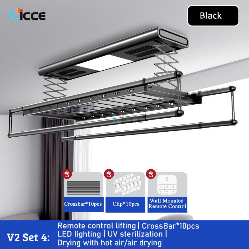 Home smart dry pole retractable aluminum alloy can be hot and cold air-dried ultraviolet disinfection hanging drying rack balcony with lights indoor drying shelf