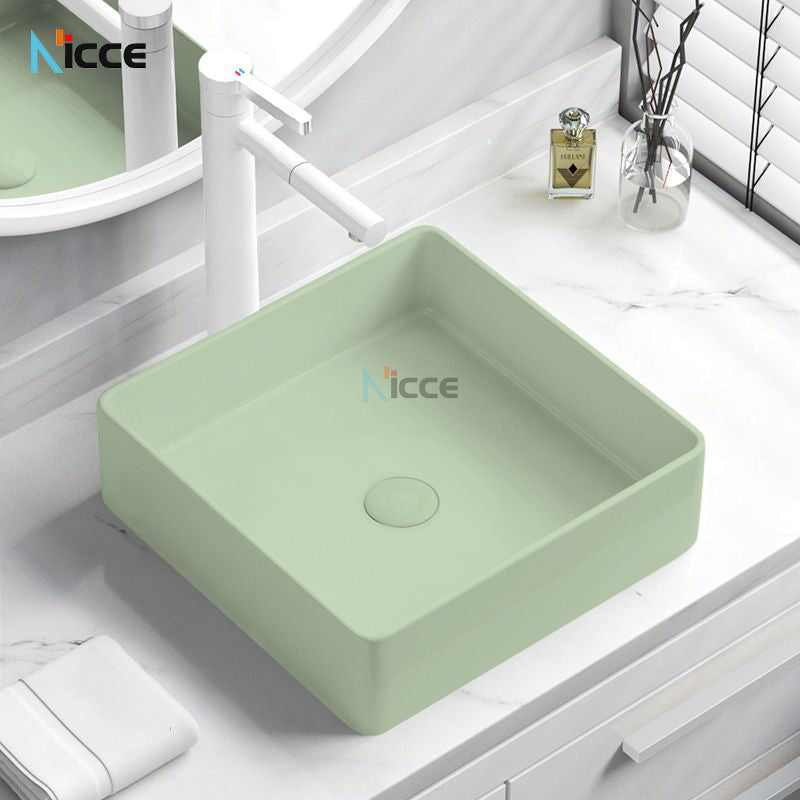 Nordic simple luxury bathroom ceramic countertop basin washing basin hotel balcony outdoor toilet art porcelain green sink