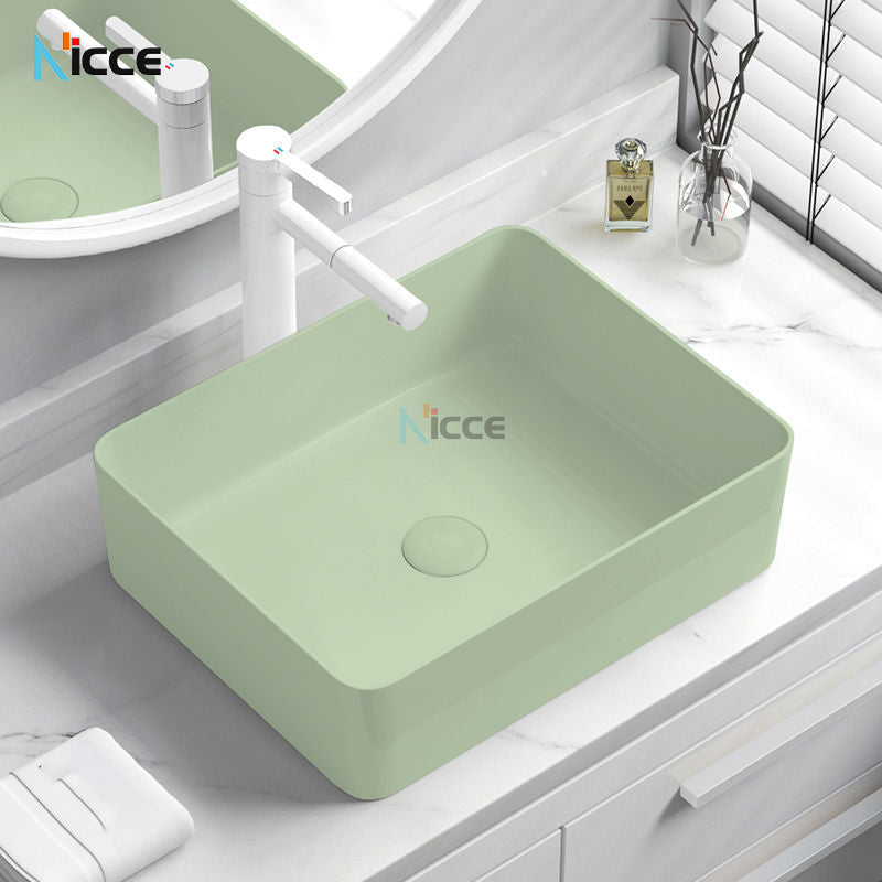 Nordic simple luxury bathroom ceramic countertop basin washing basin hotel balcony outdoor toilet art porcelain green sink