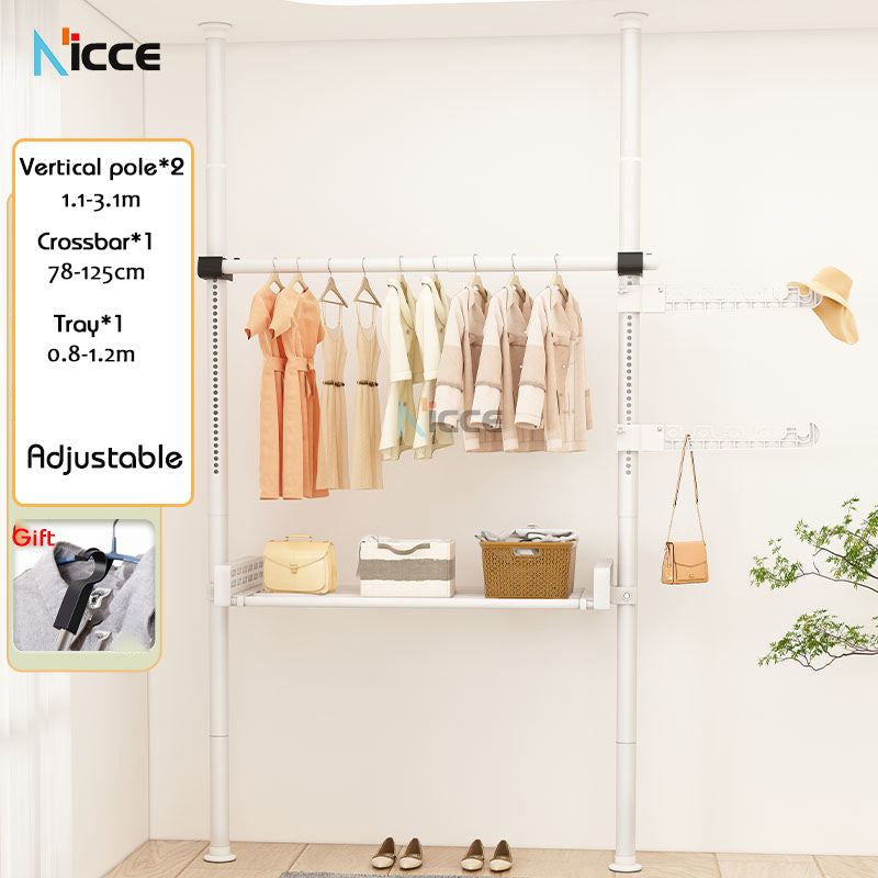 Home multi-functional wardrobe without punching top-to-bottom clothes rack simple floor-to-ceiling folding indoor telescopic clothes-drying pole