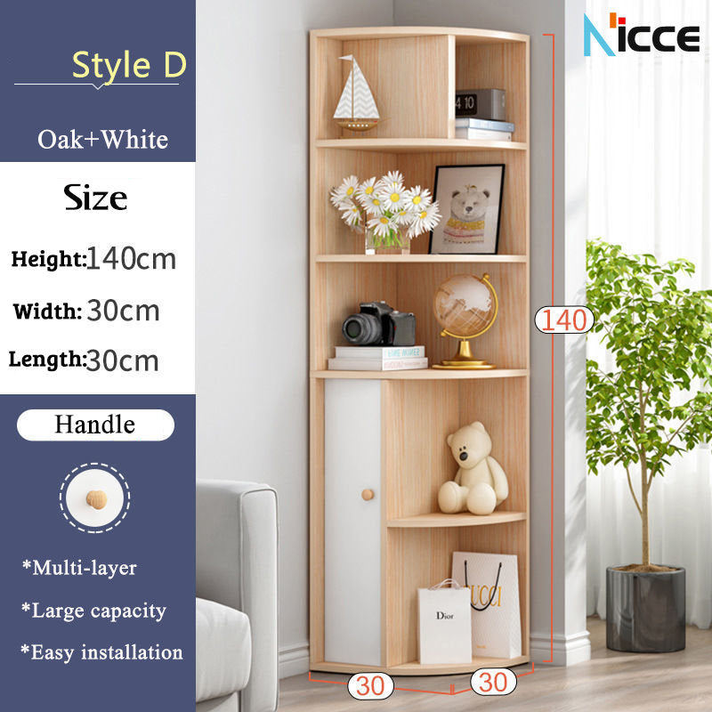 Simple home multifunctional corner cabinet MDF triangle floor bookcase small apartment corner storage rack  kabinet buku almari baju cabinet dapur almari buku