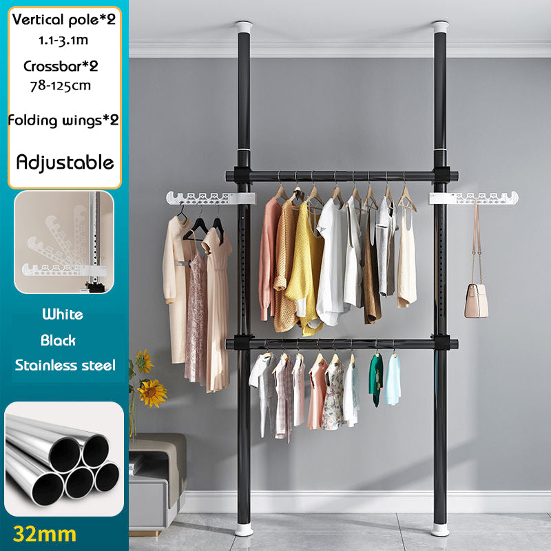 Home multi-functional wardrobe without punching top-to-bottom clothes rack simple floor-to-ceiling folding indoor telescopic clothes-drying pole