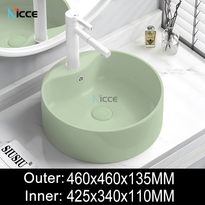 Nordic simple luxury bathroom ceramic countertop basin washing basin hotel balcony outdoor toilet art porcelain green sink