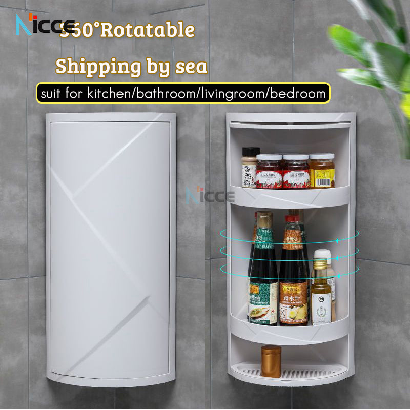 Home multifunctional toilet rack free punching plastic rotatable wall-mounted storage cabinet bathroom vanity countertop tripod kitchen spice shelf