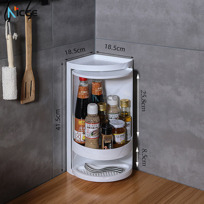 Home multifunctional toilet rack free punching plastic rotatable wall-mounted storage cabinet bathroom vanity countertop tripod kitchen spice shelf