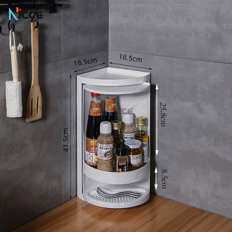 Home multifunctional toilet rack free punching plastic rotatable wall-mounted storage cabinet bathroom vanity countertop tripod kitchen spice shelf