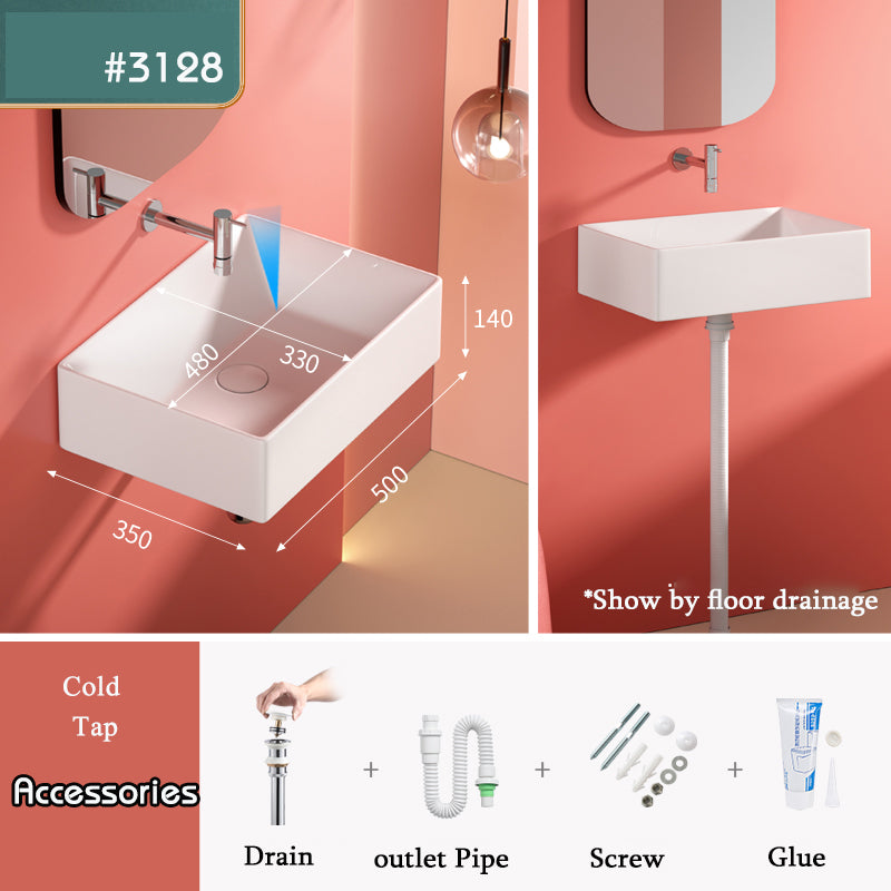 Nordic minimalist home wall-mounted washbasin bathroom mini wall faucet non-porous white ceramic washbasin stainless steel bracket balcony floor-to-ceiling art basin