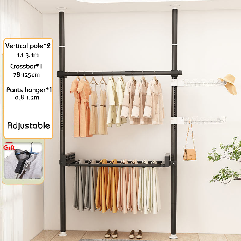 Home multi-functional wardrobe without punching top-to-bottom clothes rack simple floor-to-ceiling folding indoor telescopic clothes-drying pole