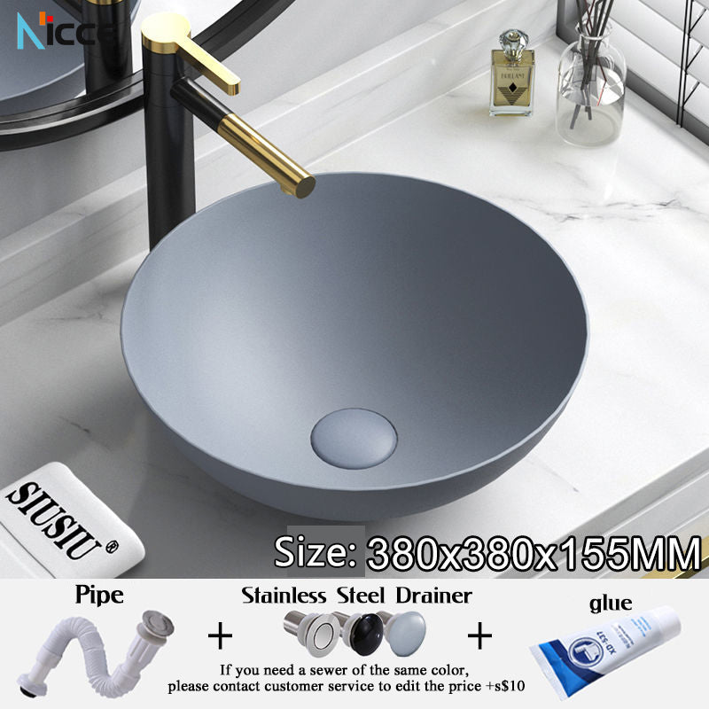 Household ceramic washbasin business gray multi-size round square above counter basin