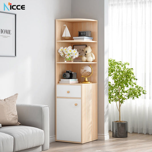 Simple home multifunctional corner cabinet MDF triangle floor bookcase small apartment corner storage rack  kabinet buku almari baju cabinet dapur almari buku