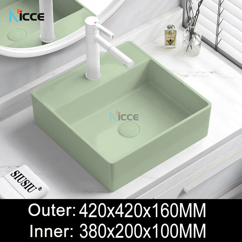 Nordic simple luxury bathroom ceramic countertop basin washing basin hotel balcony outdoor toilet art porcelain green sink