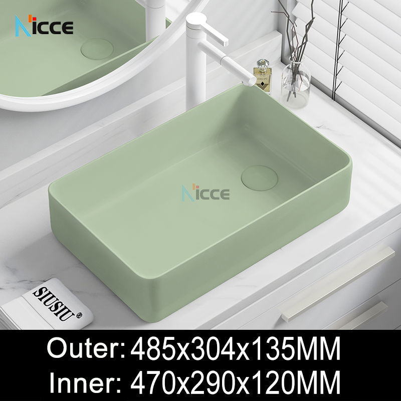 Nordic simple luxury bathroom ceramic countertop basin washing basin hotel balcony outdoor toilet art porcelain green sink