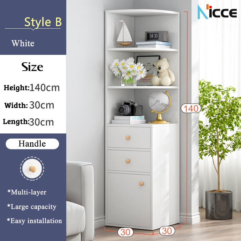 Simple home multifunctional corner cabinet MDF triangle floor bookcase small apartment corner storage rack  kabinet buku almari baju cabinet dapur almari buku