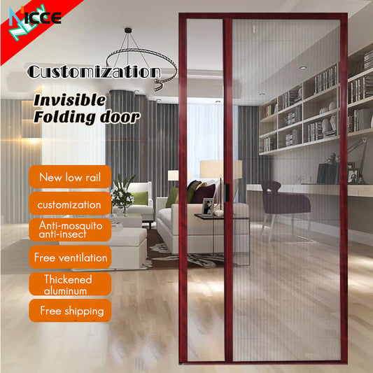 Customized household aluminum alloy screen door folding door invisible retractable aluminum frame screen window creative door curtain