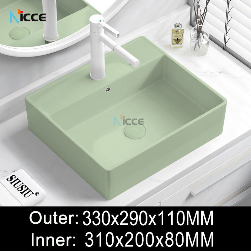 Nordic simple luxury bathroom ceramic countertop basin washing basin hotel balcony outdoor toilet art porcelain green sink