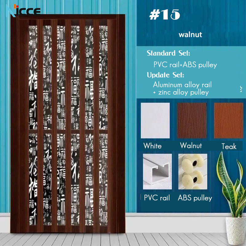 Customize Home sliding door bathroom PVC folding door kitchen room aluminum alloy slide rail multi-function partition