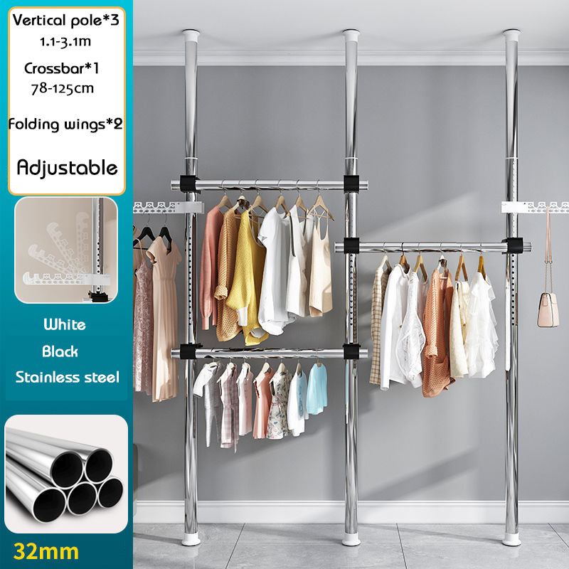 Home multi-functional wardrobe without punching top-to-bottom clothes rack simple floor-to-ceiling folding indoor telescopic clothes-drying pole