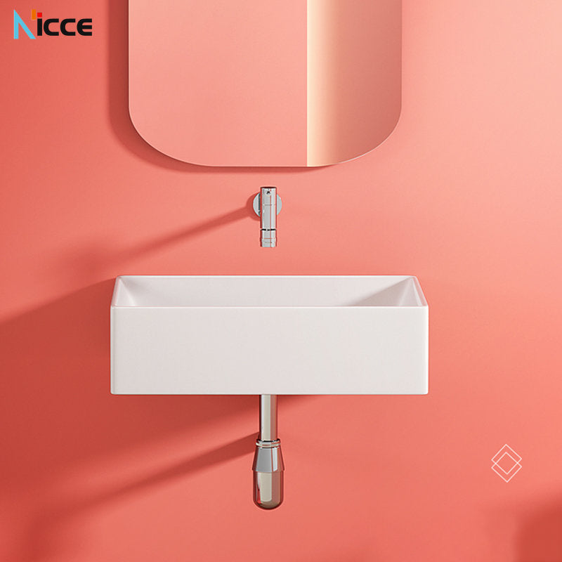 Nordic minimalist home wall-mounted washbasin bathroom mini wall faucet non-porous white ceramic washbasin stainless steel bracket balcony floor-to-ceiling art basin