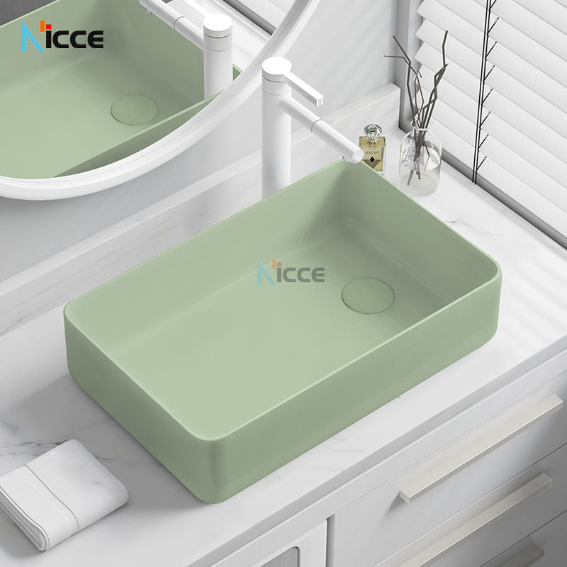 Nordic simple luxury bathroom ceramic countertop basin washing basin hotel balcony outdoor toilet art porcelain green sink