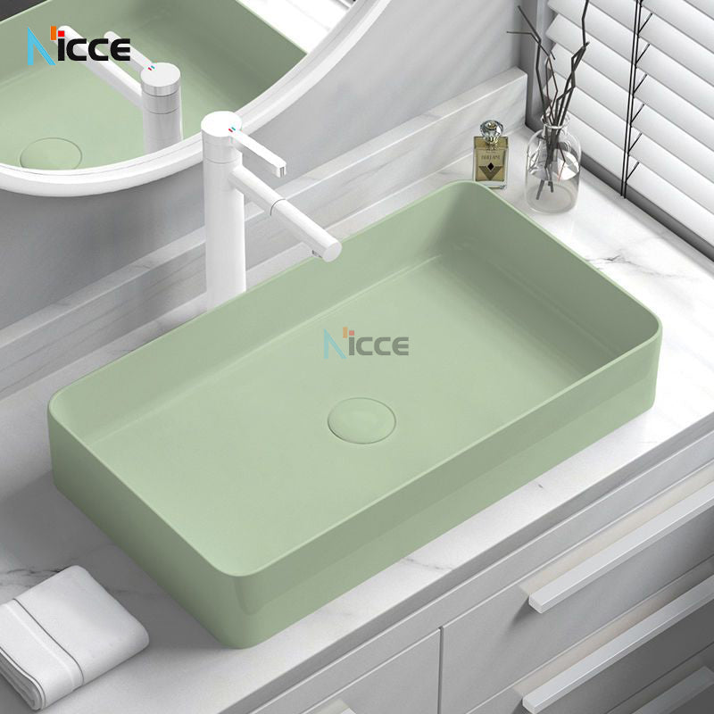 Nordic simple luxury bathroom ceramic countertop basin washing basin hotel balcony outdoor toilet art porcelain green sink