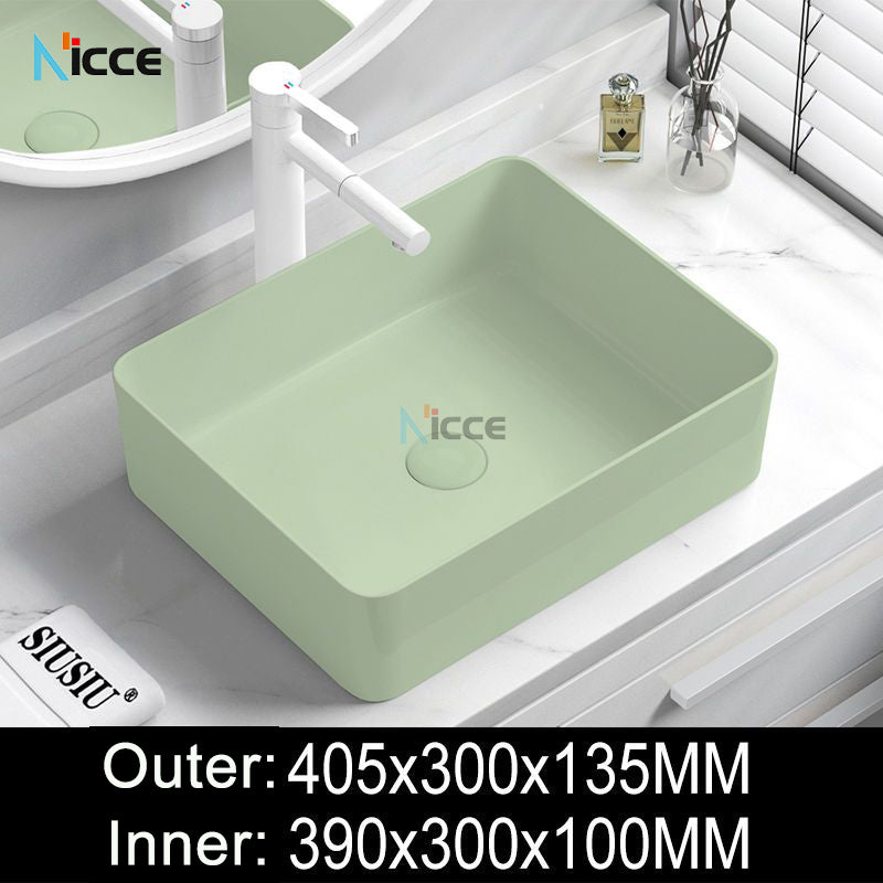 Nordic simple luxury bathroom ceramic countertop basin washing basin hotel balcony outdoor toilet art porcelain green sink